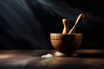 Spices with a mortar. Generative AI