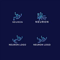 neuron brain logo icon on dark blue background