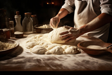 Obraz na płótnie Canvas Making dough by hand. Generative AI