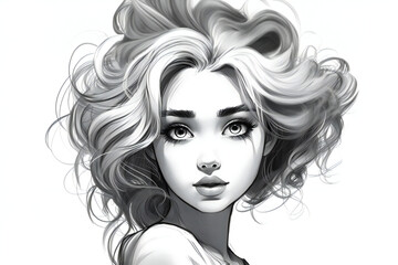 female cartoon character line art handwritting