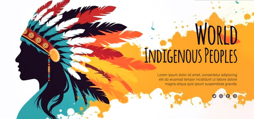 Indigenous Peoples Day with Indian Character Wearing Fur Bonnet