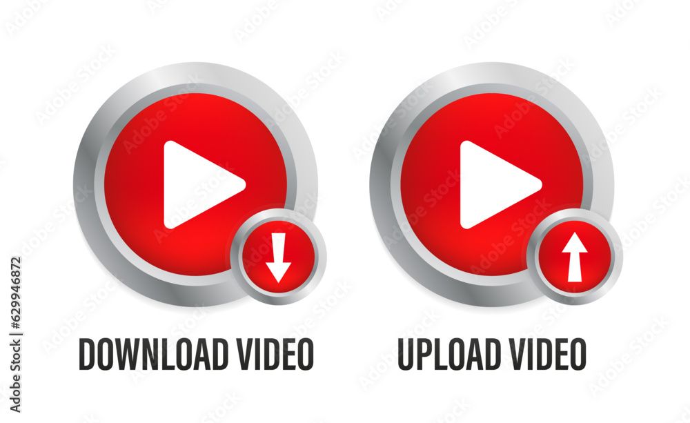 Poster download and upload button for video. 3d glossy button. button for websites and banners. vector illu