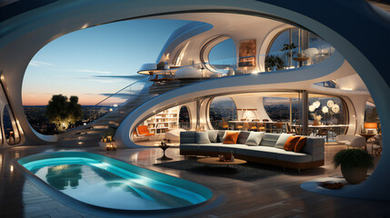 futuristic interior design studio apartment