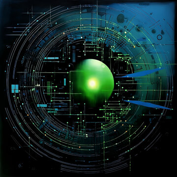 1" in dark blue and parrat green color with Technology background