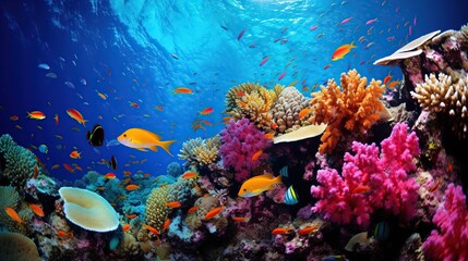 Naklejka na ściany i meble Coral reef with marine life