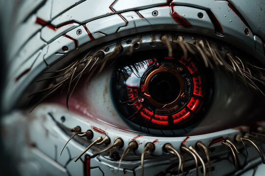 A close-up of a robotic eye the concept of robotics 