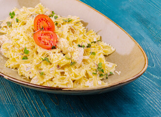 tasty farfalle pasta with parmesan cheese