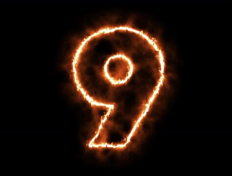 3d render Alphabet number one glowing in the dark orange blue neon light, fiery text numbers electric numbers alphabets