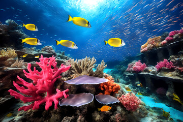 Naklejka na ściany i meble Coral reef with marine life