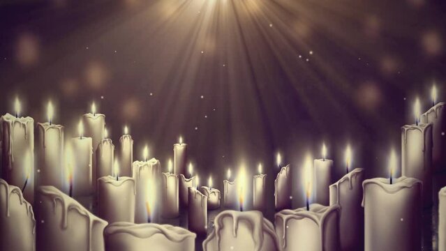 Ilustrated animated flaming candles looping background - memorial, christmas celebration, romance loop