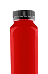 Bottle of healthy red smoothie on white