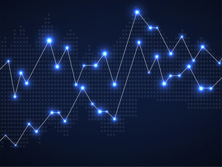 Stock market with glowing lines and dots. Forex trading graphic design concept. Abstract finance background. Vector illustration