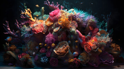 Obraz na płótnie Canvas Underwater world marine life coral colors Hyper-realistic generative AI