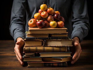Teacher: The teacher is holding a stack of books and standing next to a chalkboard, symbolizing their dedication to education and knowledge-sharing