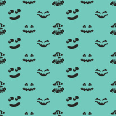 Halloween seamless pattern with spooky faces in cartoon style. Scary and creepy silhouette of faces for Halloween. Pattern with frightful faces for Halloween design.