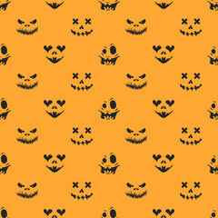 Halloween seamless pattern with spooky faces in cartoon style. Scary and creepy silhouette of faces for Halloween. Pattern with frightful faces for Halloween design.