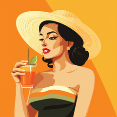 Woman drinking sangria cocktail flat design