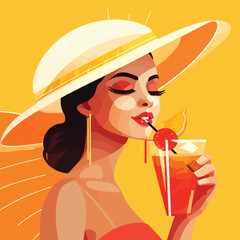 Woman drinking sangria cocktail flat design