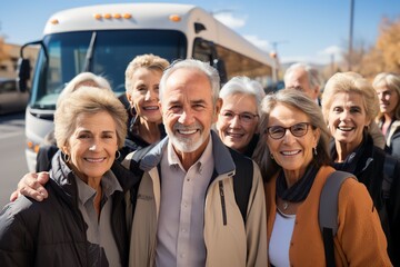 group of all parent tour participants with an interesting tour bus background, Moments of Togetherness in Front of the Tour Bus