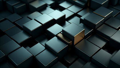 Abstract modern wooden cubes on a black background, top view. Abstract background with cubes with copy space. cubes minimal scene modern abstract top view.
