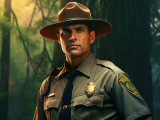 Obraz premium a park ranger is seen in a national park or protected area. 