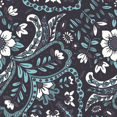 Seamless pattern with multicolor Paisley print. Vector illustration