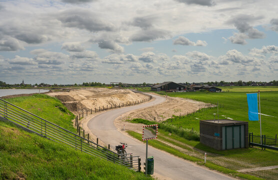 Netherlands, Noord-Holland, Reinforcement of dykes at Markermeer lake