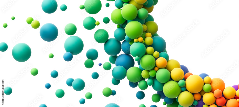 Poster colorful random flying spheres abstract background. colorful matte soft balls in different sizes iso