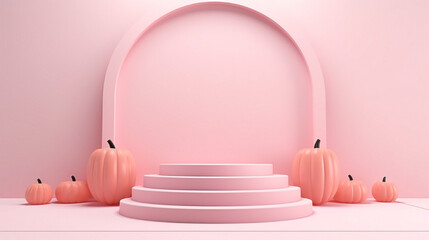 Empty luxurious aesthetic podium for Halloween, in Millennial Pink color, designed for advertising and product display.