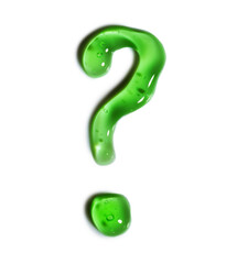 Question mark made from green gel, query isolated on white background. Aloe vera moisturizing fluid...