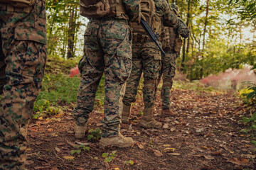 Modern warfare Soldiers Squad Running as Team in Battle Formation