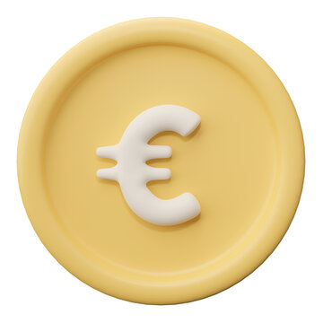Gold euro coin isolated on transparent background. 3D rendering, 3D illustration.