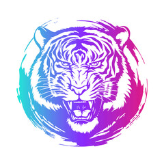 Head of a roaring gradient tiger.