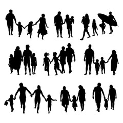 family silhouettes set illustration vector - obrazy, fototapety, plakaty