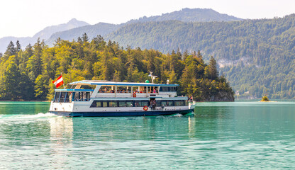 cruise ship on the lake, Wolfgangsee, Alps, Austria