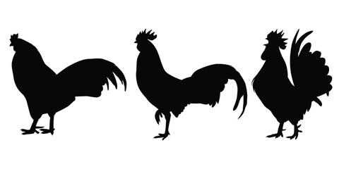 Farm Animal Rooster Silhouette Vector Illustration