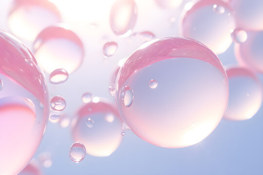 Pink soap bubbles float background. Soap Sud Bubbles Water. An artful colorful background with bubbles. Abstract background.  Generated AI illustration