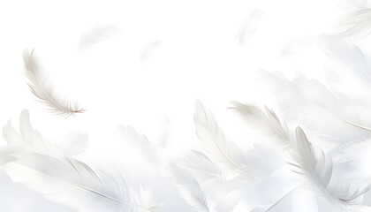 White feather background. Beautiful Soft and Light White Fluffy Feathers Floating. Abstract. Light weight of white feather floating. Generated AI illustration