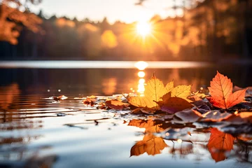Keuken foto achterwand Reflectie autumn leaves reflected in lake water ai generated art 