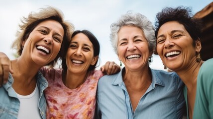 Happy multiracial senior women having fun smiling.