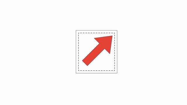 Diagonal arrow pointing line 2D object animation. Resize, extend window flat color cartoon 4K video, alpha channel. Direction. Warning sign. Scalable symbol animated element on white background