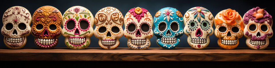 Row of edible sugar skulls - Powered by Adobe