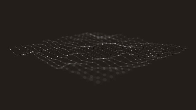 Abstract Minimal Mesh Waving Background/ 4k animation of an abstract fractal background with mesh surface and particle lines waving and depth of field blur