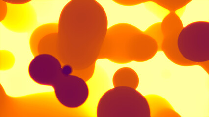 purple dense gentle drops in space of goldish orange bokeh light - abstract 3D illustration