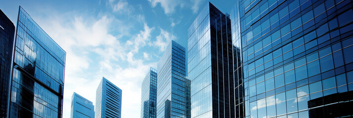 Modern business office building with wide glass curtain wall - obrazy, fototapety, plakaty