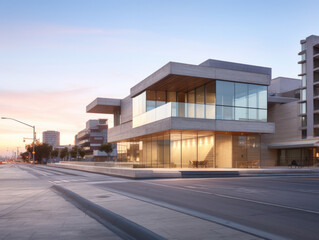 empty street with modernist building