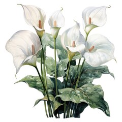Long Stem Calla Lily Flowers Rendered in Watercolor Clipart