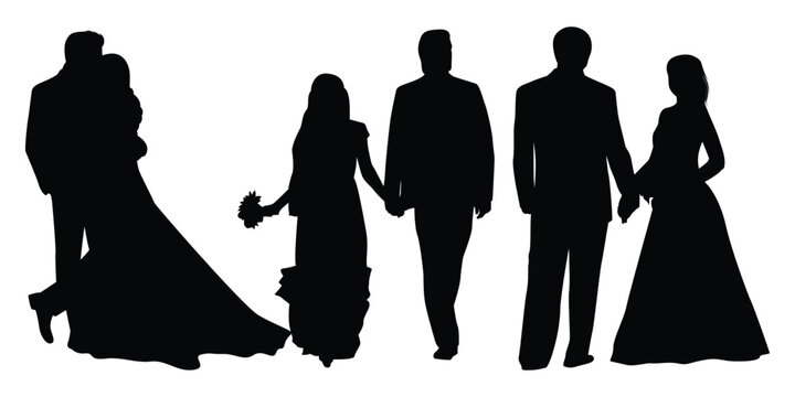 Wedding couple silhouettes vector illustration