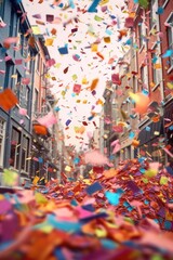 Fototapeta premium confetti explosion in mid-air with a blurred background