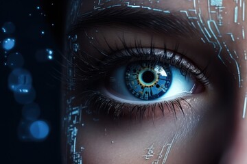 Close up of woman eye in process of scanning. Generative Ai.